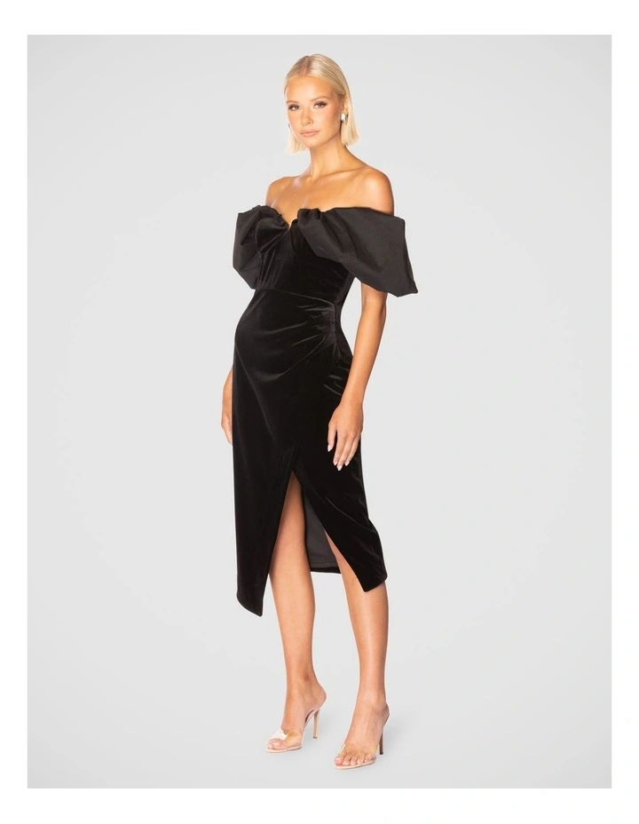 Liya Off-Shoulder Midi Dress in Black