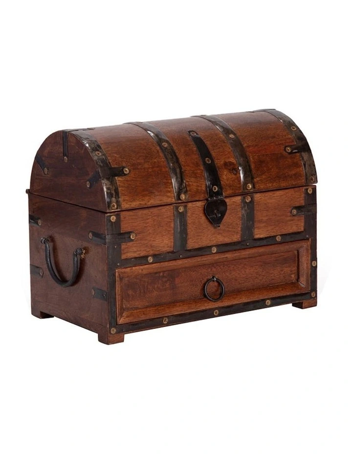 Handcrafted Mango Wood Treasure Trinket Box in Natural