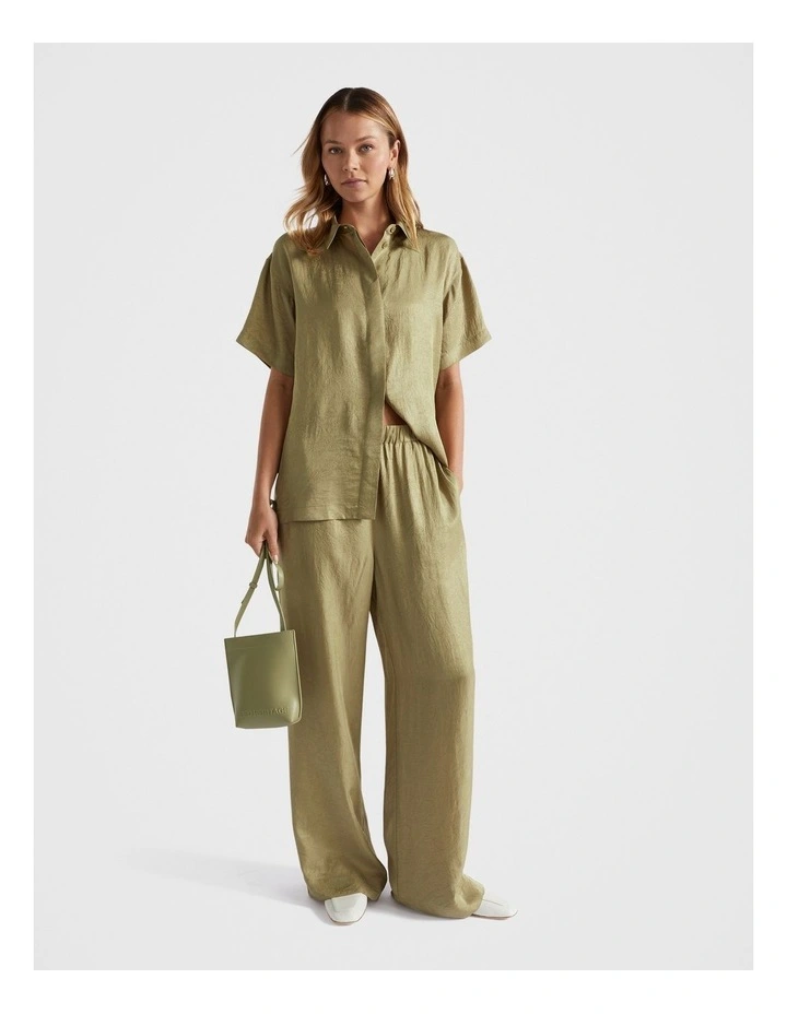 Satin Wide Leg Trouser in Pistachio