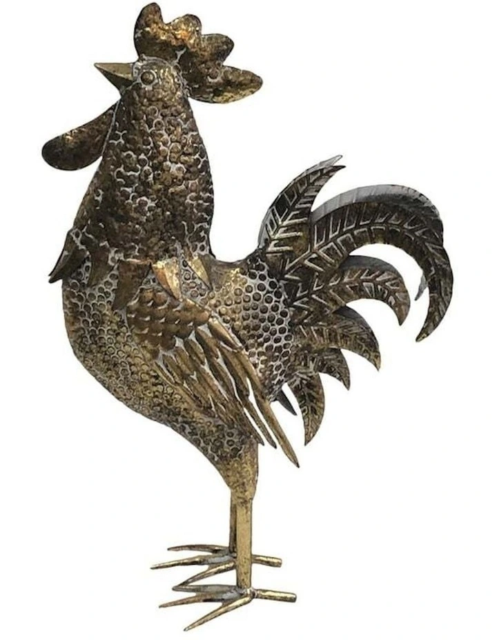 Metal Animal Statue Golden Chook 50cm in Gold