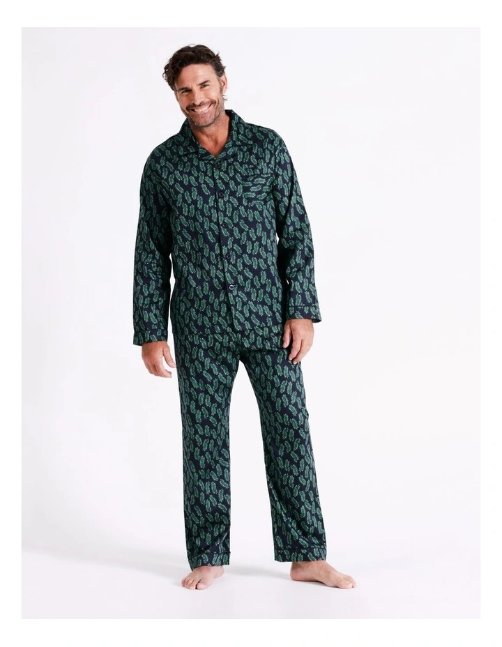 Long Sleeve Cotton Sateen PJ Set Botanicals in Navy