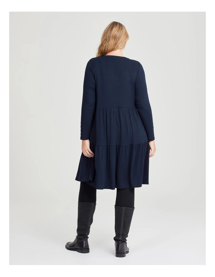 Natural Mini Rib Tiered Dress in Navy