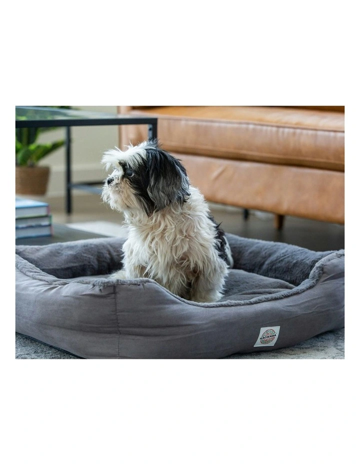 Electric Heated Rabbit Faux Fur Covering Pet Bed Medium in Dark Grey