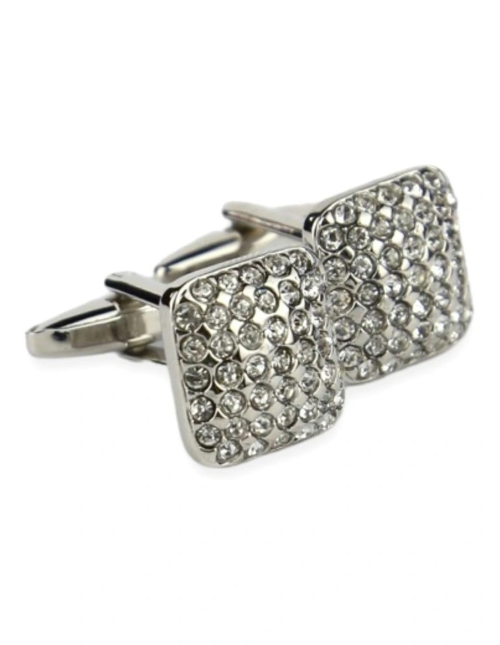 Diamante Pave Cufflink in Silver