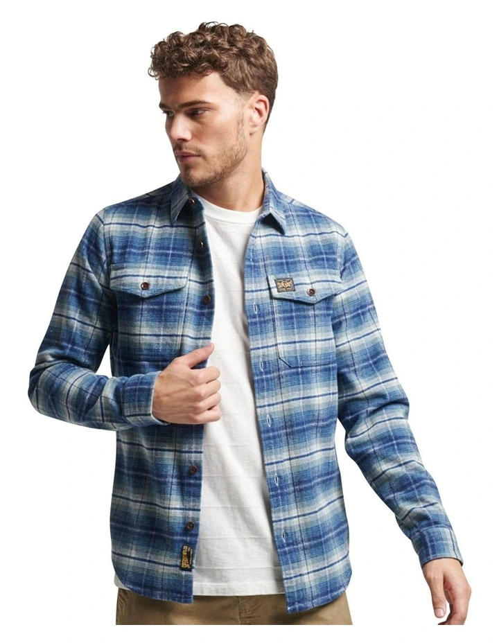 Cotton Worker Check Shirt in Denim Blue Check