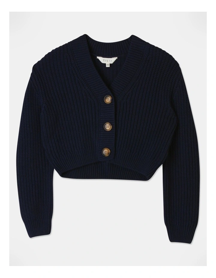 Cropped Chunky Cardigan in Navy