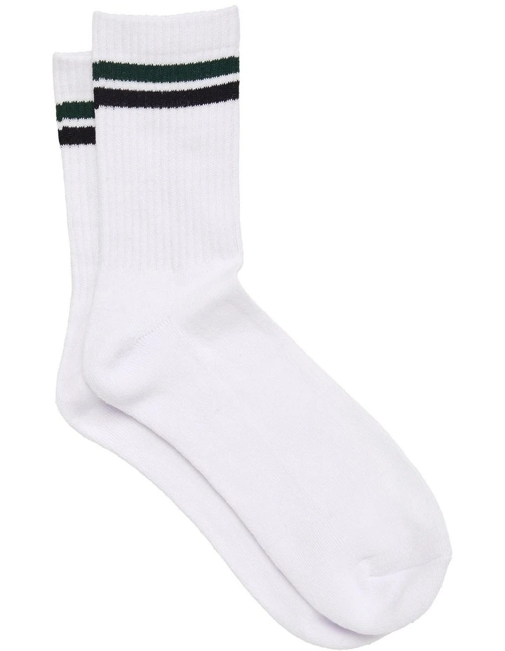 Stripe Rib Sports Socks in White