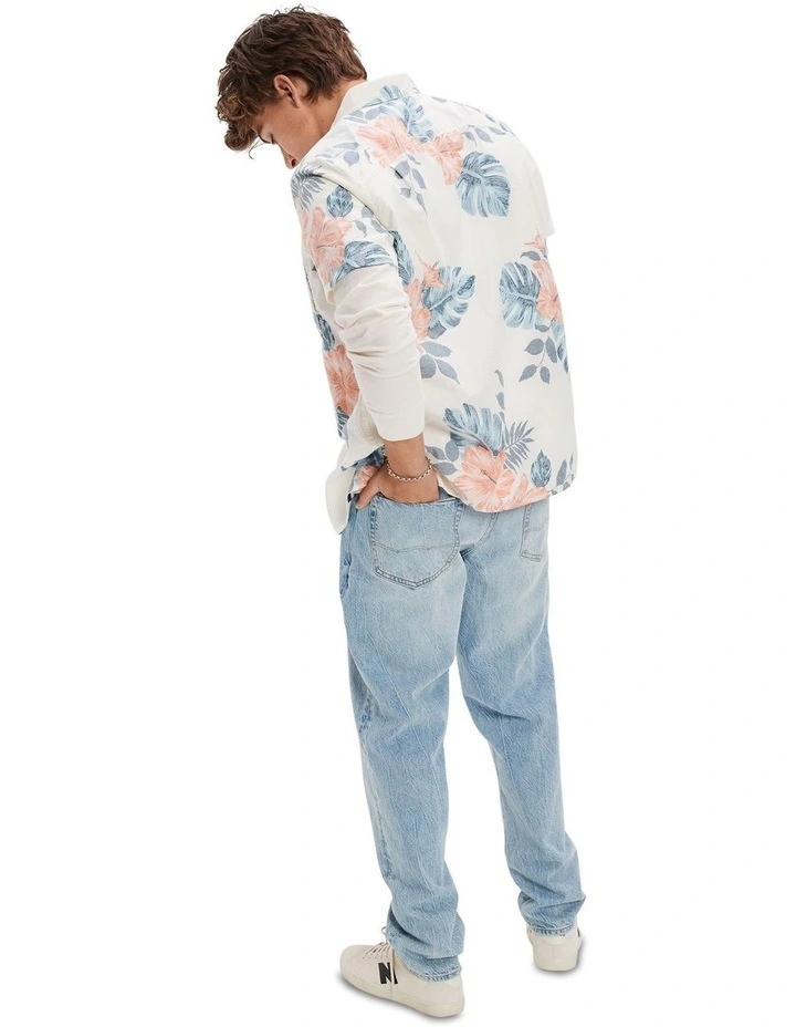 Floral Button Up Resort Shirt in Cream