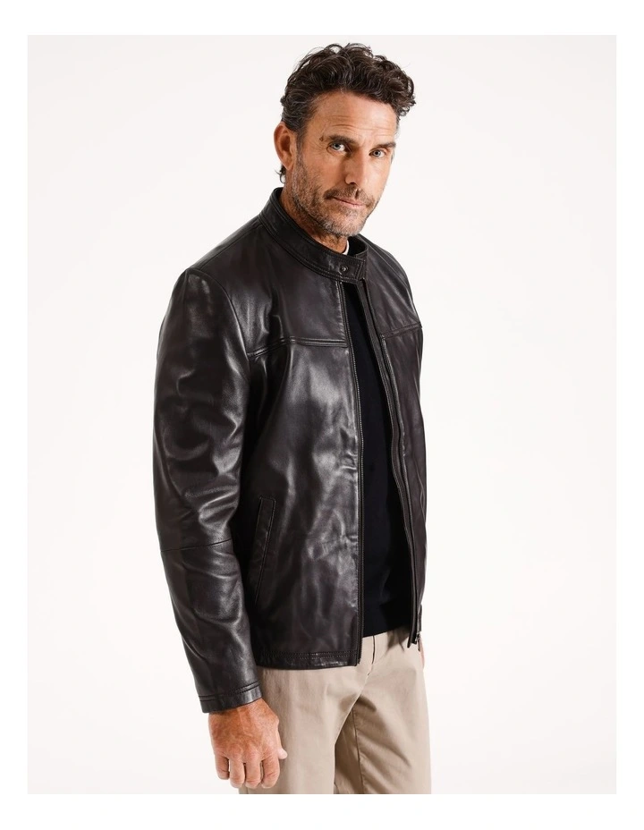Duke Stand Collar Leather Jacket in Chocolate