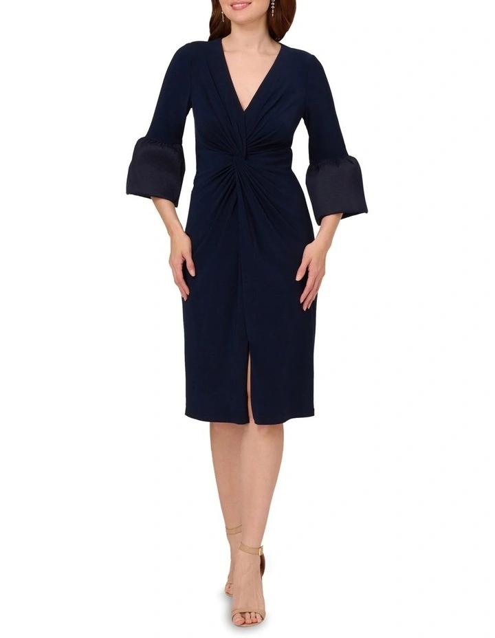 Jersey And Taffeta Midi Dress in Midnight