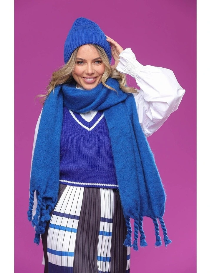 Mia Wool Blend Beanie in Royal Blue