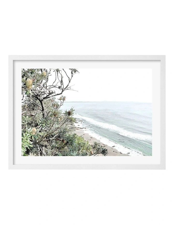 Australian Made Wategos Banksia View Art Print A2 in White Frame