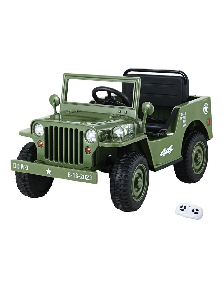 Kids Ride On Electric Military Car 12V Olive