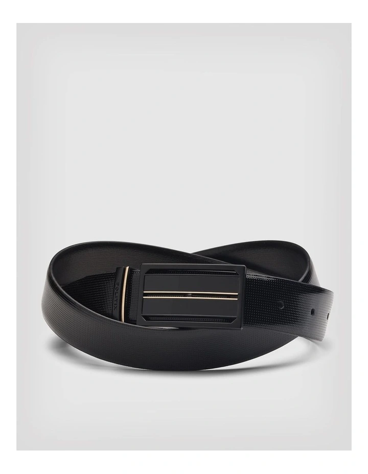 Patent Leather Dress Belt With Sheild Buckle in Black/black