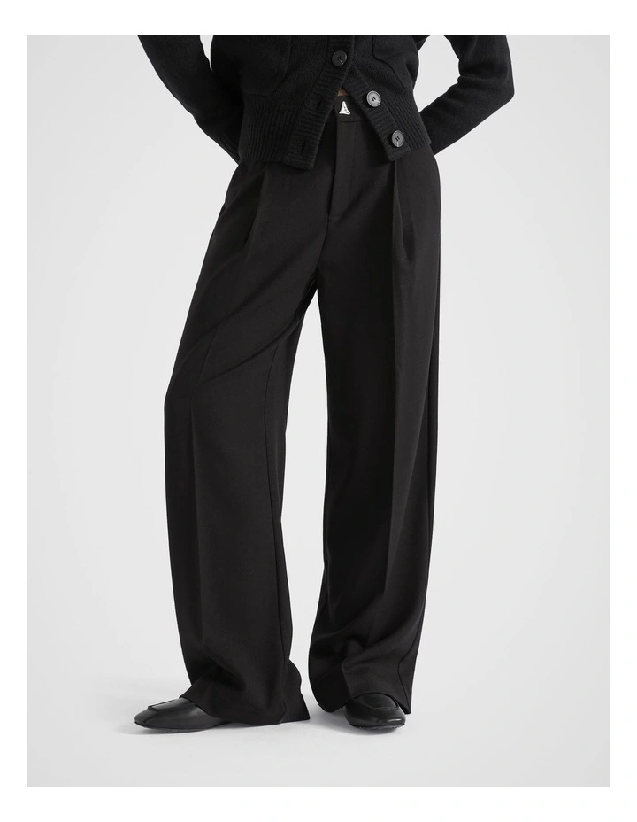 Button Front Pleat Trouser in Black