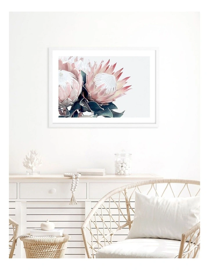 Australian Made Protea Flowers Art Print A2 in White Frame