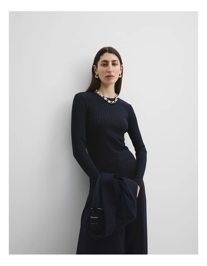 Long Sleeve Rib Top in Deep Navy