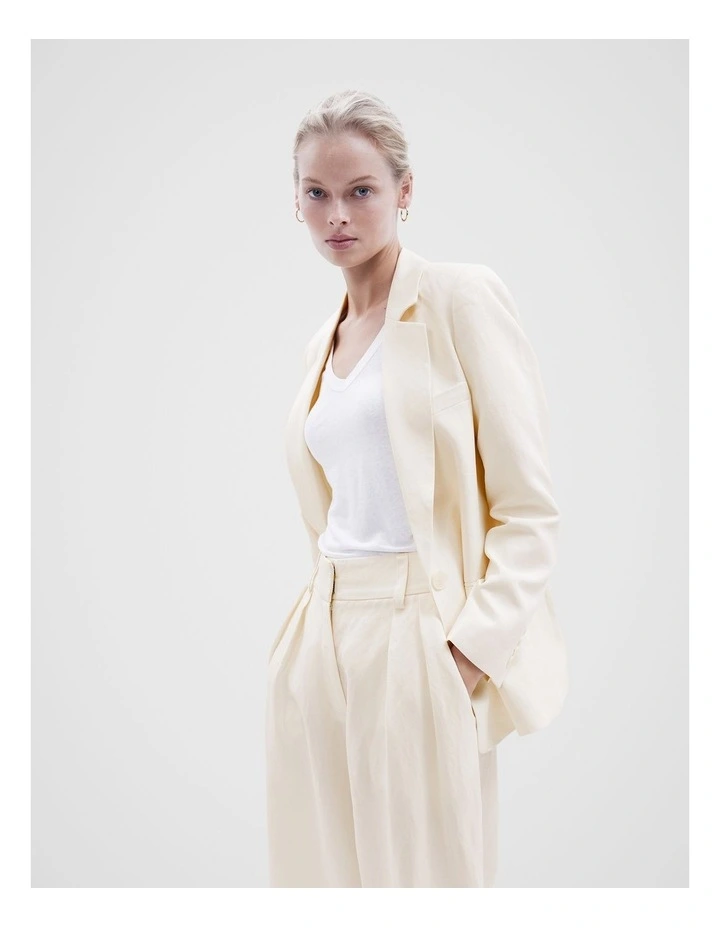 Tailored Linen Blend Blazer in Stone