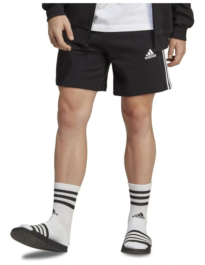 Essentials French Terry 3-Stripes Shorts in Black/White