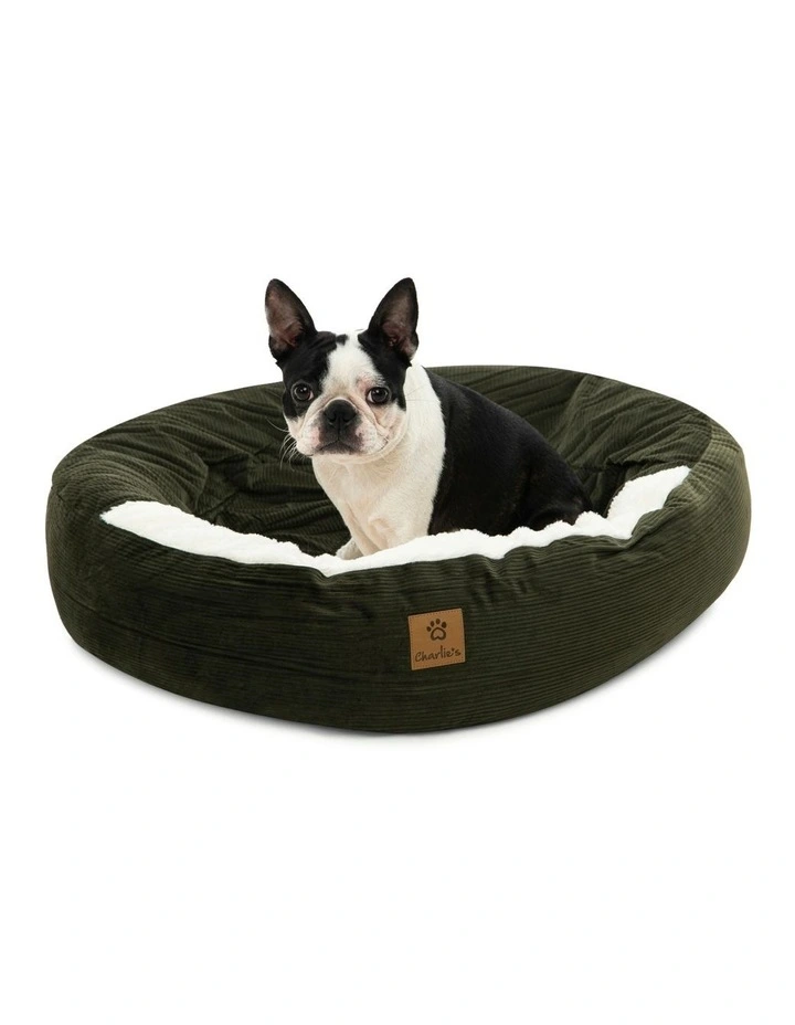 Snookie Hooded Corduroy Calming Dog Bed in Olive
