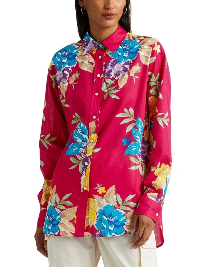 Floral Cotton Voile Shirt in Pink