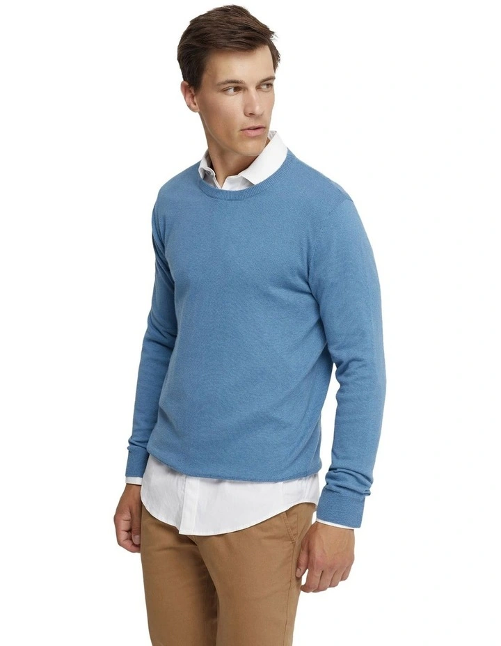 Crew Neck Cotton Cashmere Knit in Blue