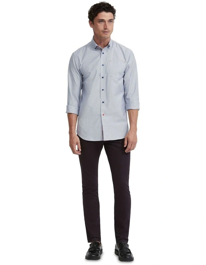 Stratton Weave Cotton Shirt in Navy
