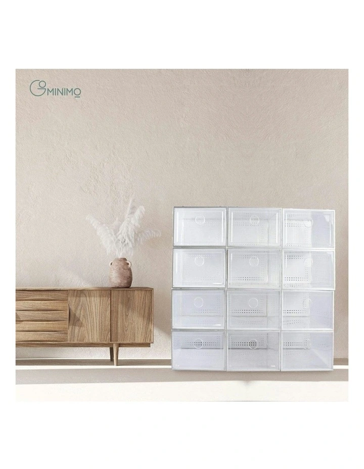 Stackable Plastic Shoe Box 12Pieces Large Size in White