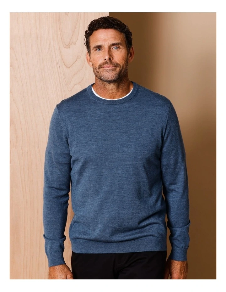 Australian Merino Crew Neck Knit in Denim