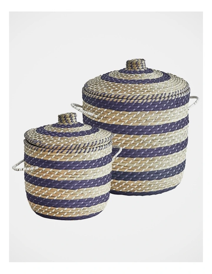 Skyros Seagrass Basket Set of 2 in Natural/Blue
