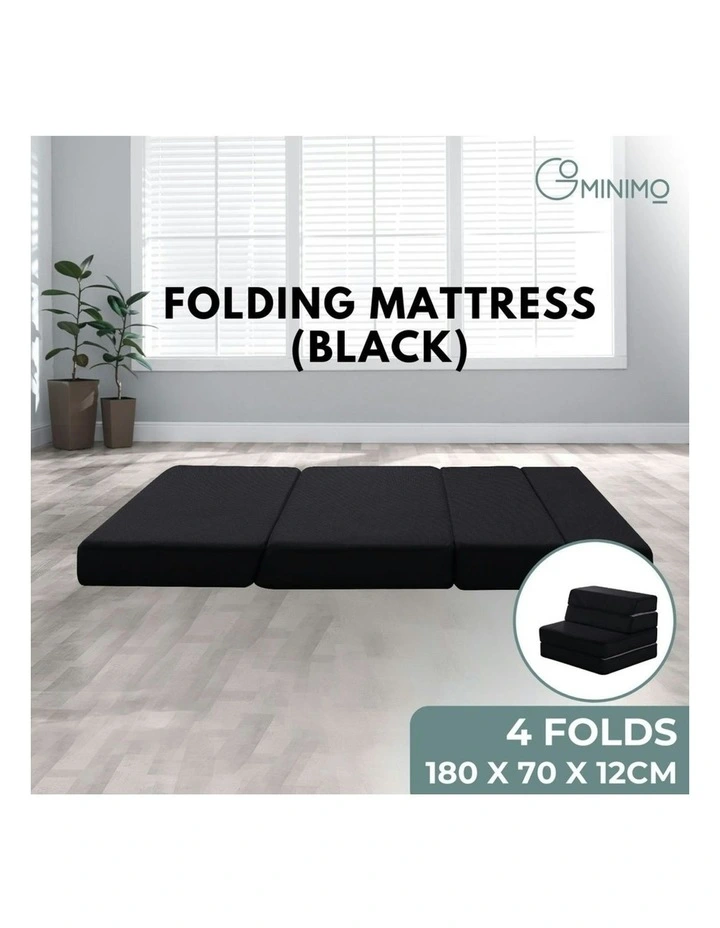 Foldable Foam Mattress Single With Mesh Covers in Black