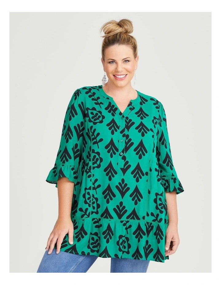 Natural Graphic Print Tunic in Parakeet Green/Navy