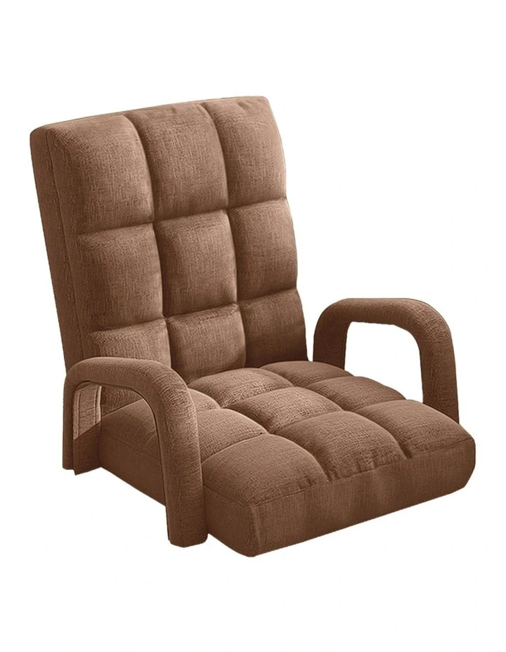 Foldable Adjustable Lounge Chair with Armrest in Coffee