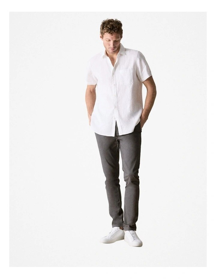Regular Fit Linen Short Sleeve Shirt in White