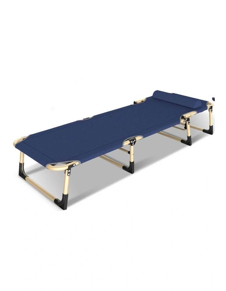 600d Oxford Fabric Folding Camping Cot Bed with Pillow in Navy Blue