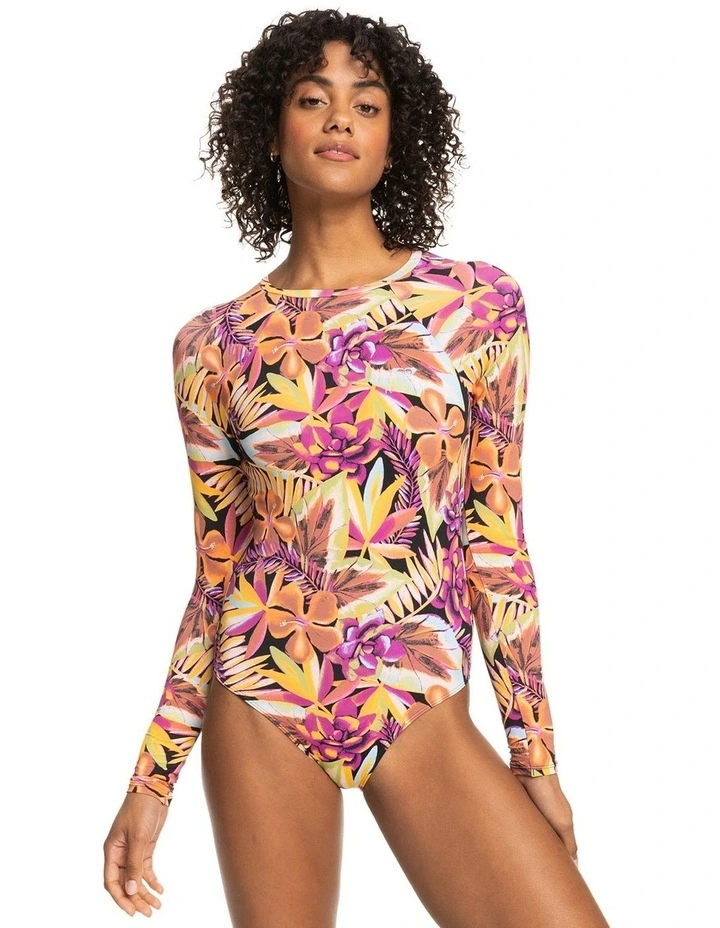 Long Sleeve One Piece Swimsuit in Anthracite Hot Tropics