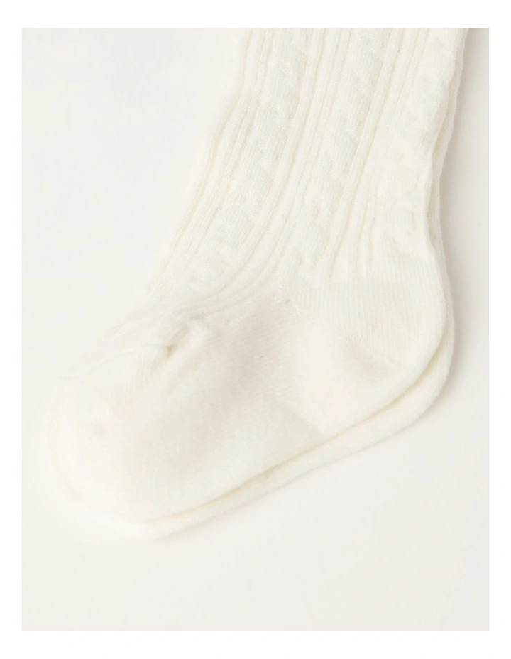Cable Knit Tights in White