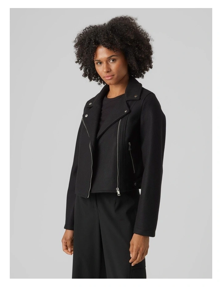 Pop Crop Biker Jacket in Black