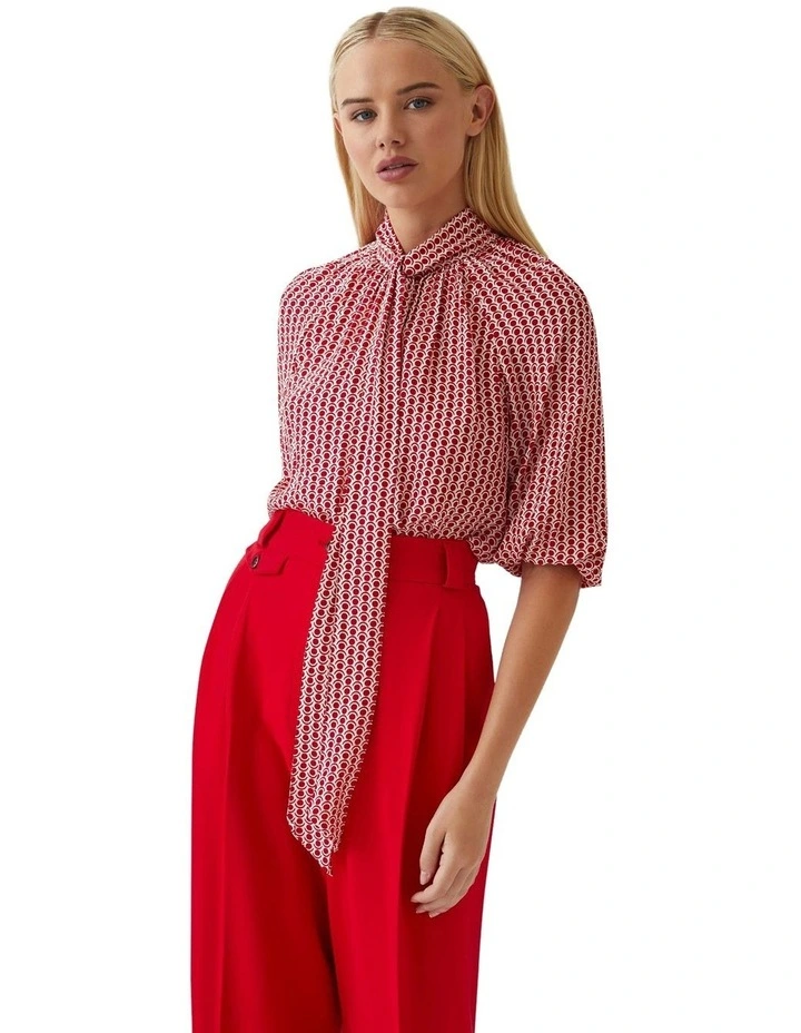 Simone Spot Print Belt Top in Red/Pink