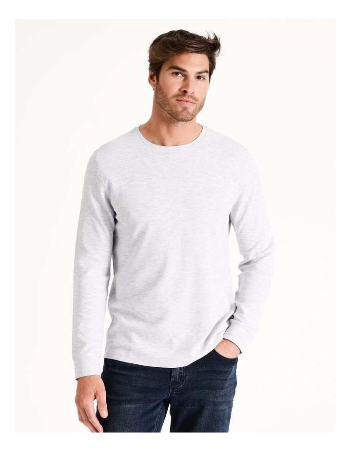 Demarchi Long Sleeve Waffle Crew Tee in Silver Marle