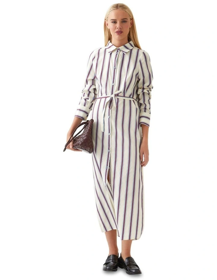 Dianne Cotton Striped Shirt Dress in Red/Blue Stripe