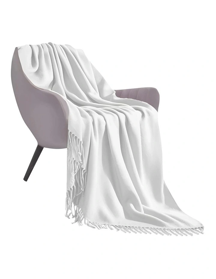 Acrylic Solid Knitted Throw Blanket in White