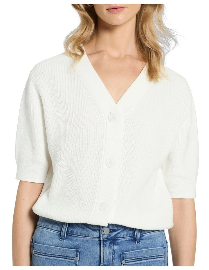 Saige Short Sleeve Cardigan in White