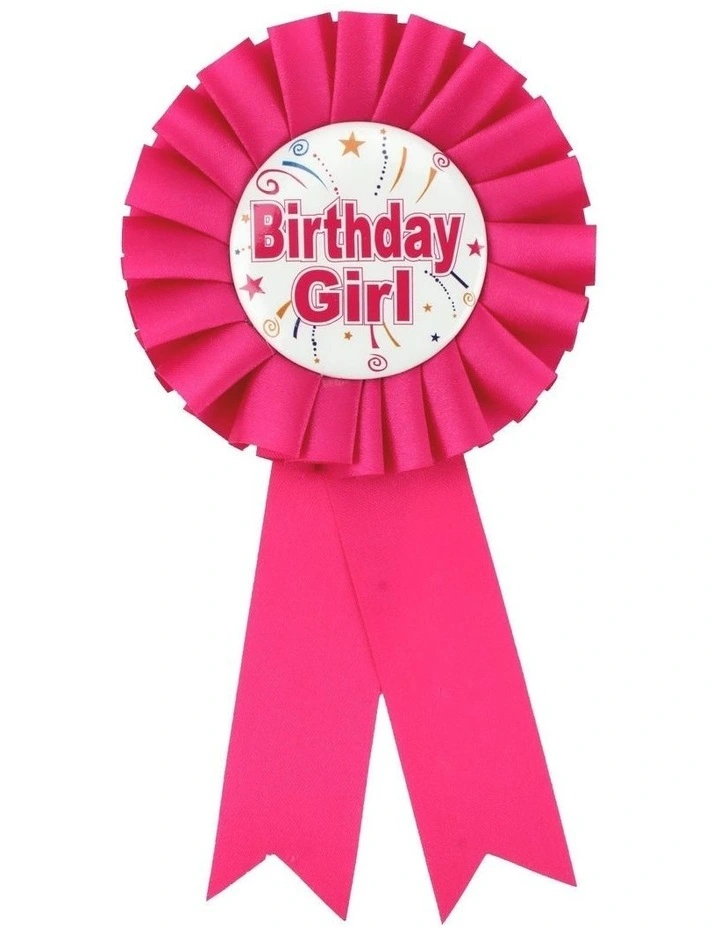 Birthday Ribbon Badge in Hot Pink