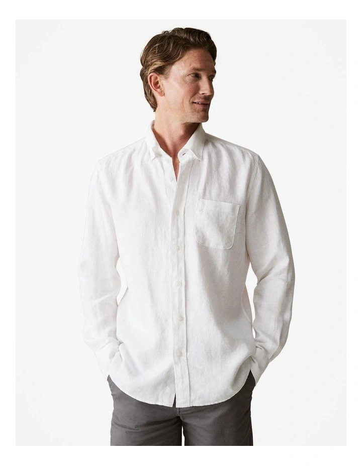 Regular Fit Linen Long Sleeve Shirt in White