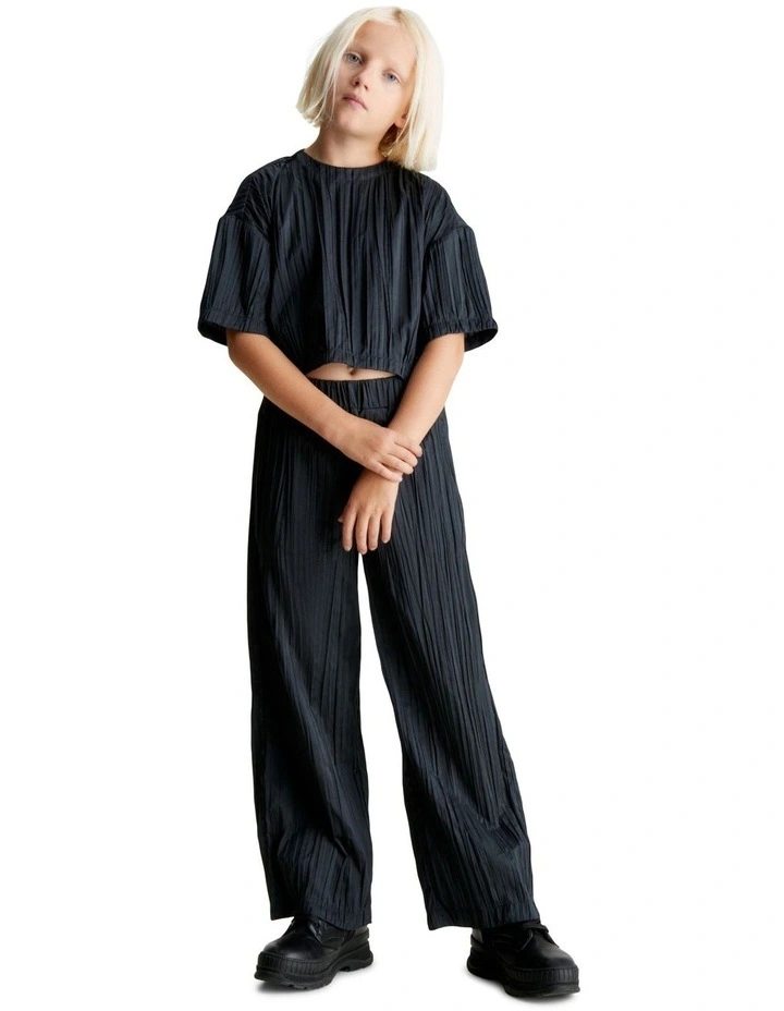 Festive Plisse Short Sleeve Top in Black