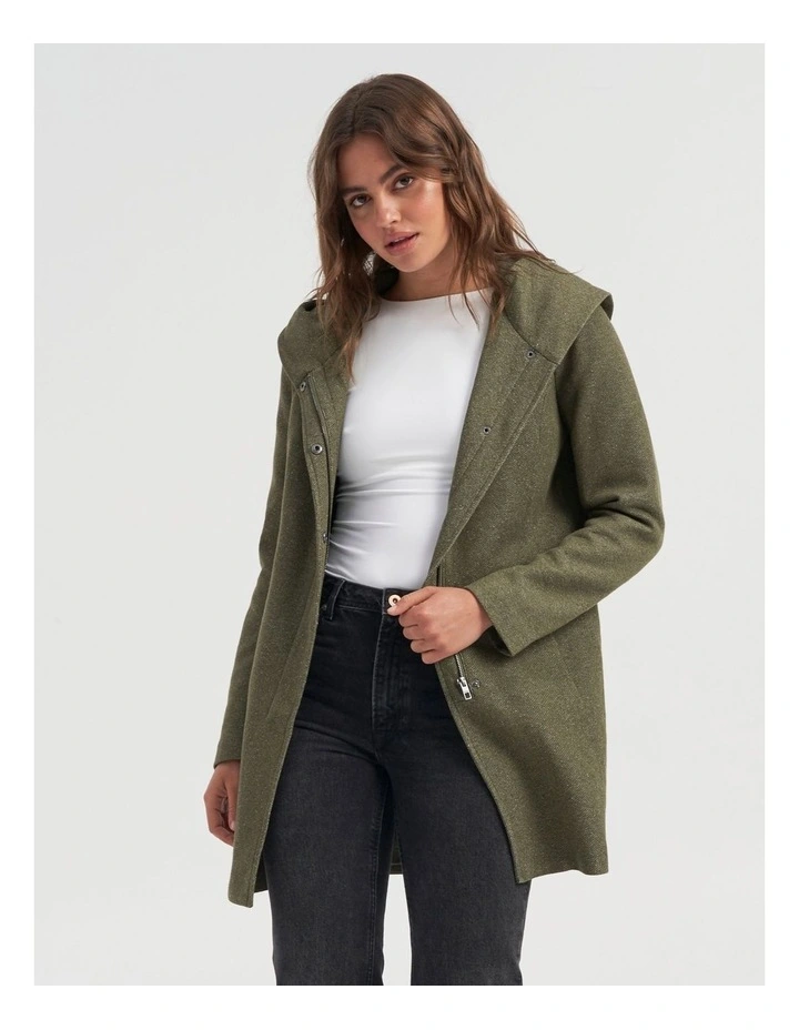 Sedona Coat with Hood in Olive