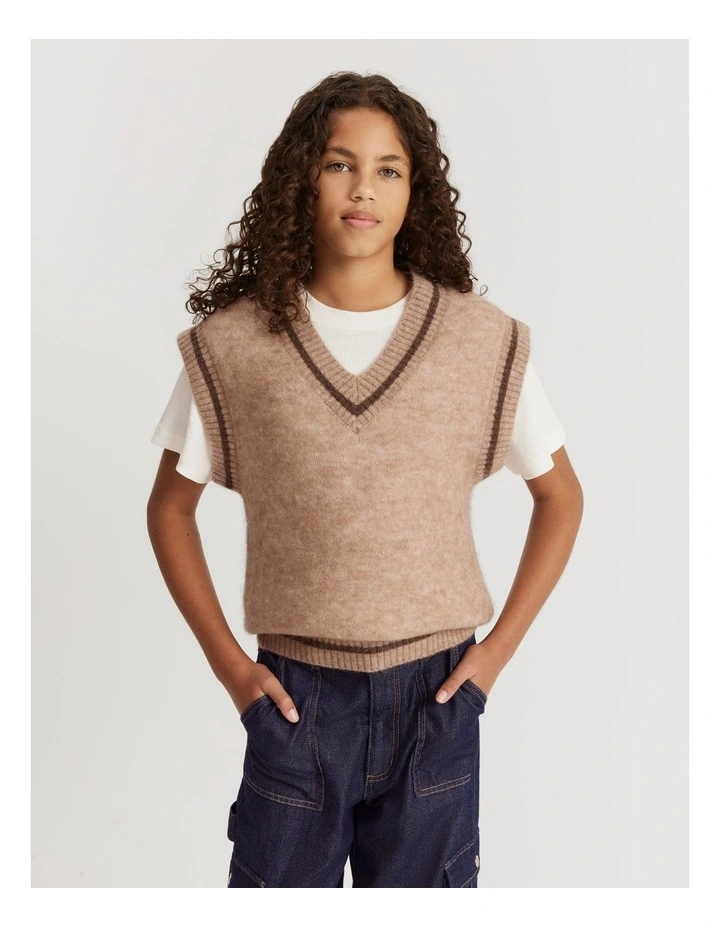 Teen Fluffy Knit Vest in Mushroom