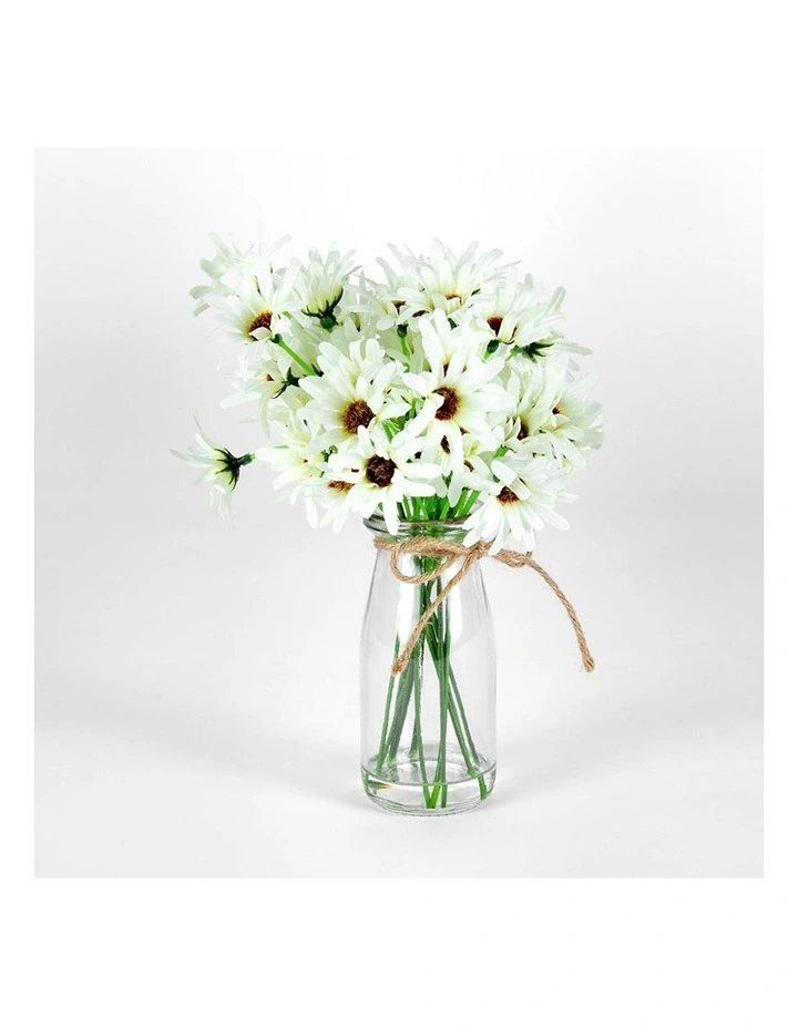 Artificial Chrysanthemum in Glass Vase New Plants & Pots in White/Green