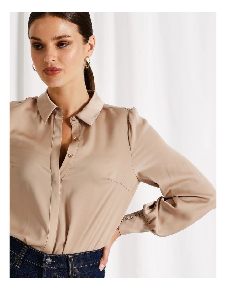 Recycled Satin Shirt in Stone